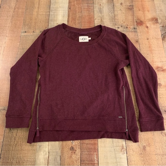 UGG Sweaters - UGG Sweatshirt Womens Burgundy Morgan Crewneck Jumper Zip Sides Fleece Lined L